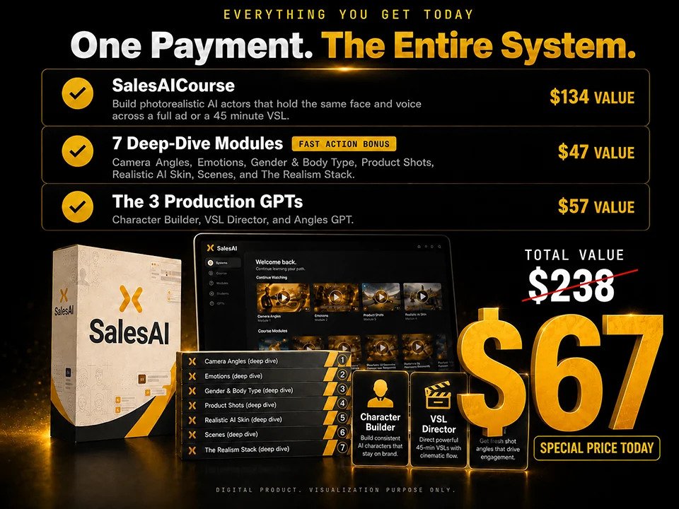 Sales AI Course — full offer stack including 3 custom GPTs and all modules